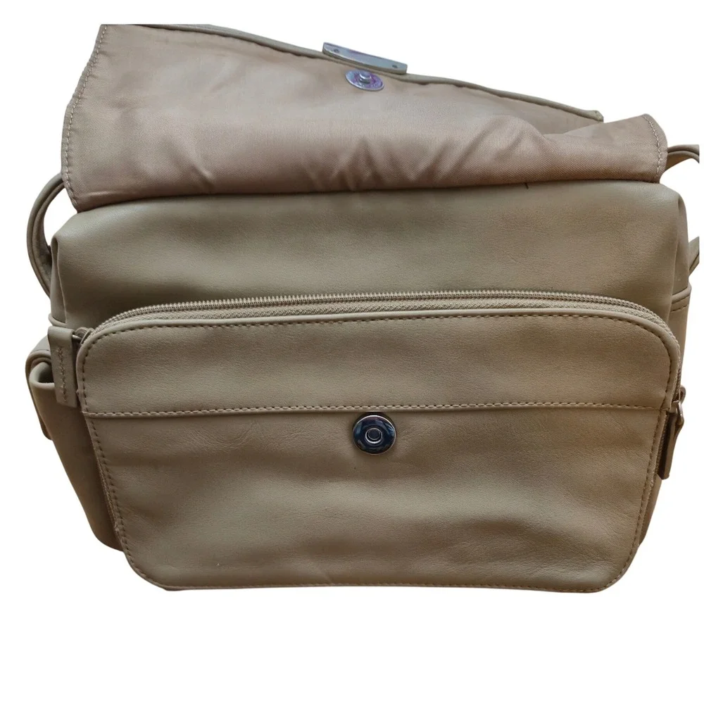 Y2K Worthington Leather Organizer Bag Women Taupe Multi-Pocket NWT Crossbody VTG